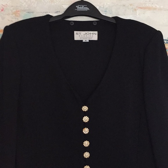 St John Evening Jacket Crystal Buttons Detachable Reverse Collar Sz 4 EC! - Picture 3 of 12